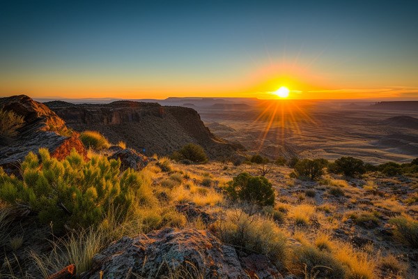 Sunrise over a desert landscape