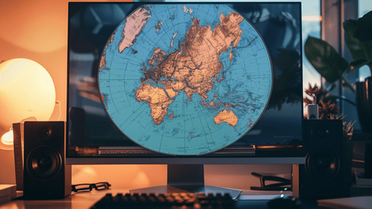 World map on a computer monitor's screen