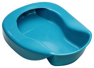 A blue bed pan sitting on a white background