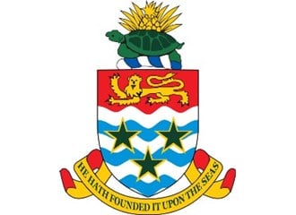Cayman Islands Coat of Arms crest depicting a green turtle, golden lion, and three green stars