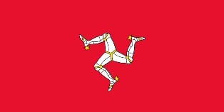 Isle of Man flag depicting a triskelion of three armored legs on a red background