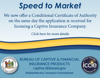 Delaware Insurance Commission and ICCIE logos with announcement about Conditional Certificate of Authority receipt