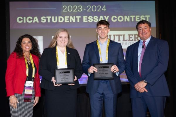 Anne Marie Towle - Bailey Sims - Harrison White - Dan Towle -Towles Present CICA Essay Contest Award to Butler University Students