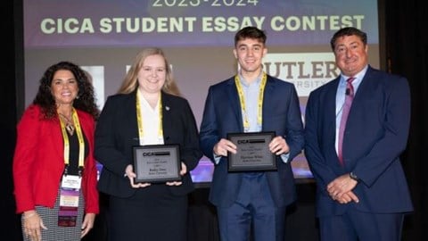 Anne Marie Towle - Bailey Sims - Harrison White - Dan Towle -Towles Present CICA Essay Contest Award to Butler University Students