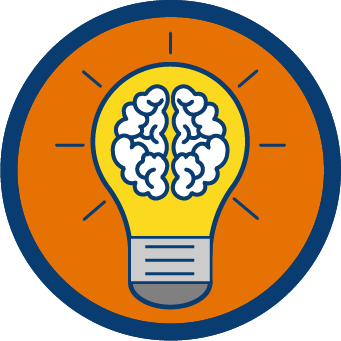 Brain inside light bulb icon