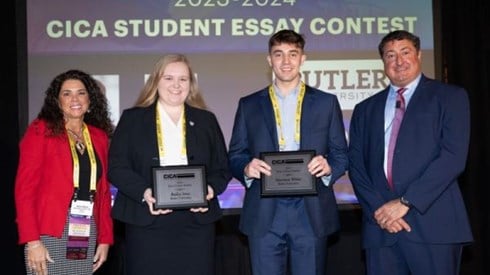Anne Marie Towle - Bailey Sims - Harrison White - Dan Towle -Towles Present CICA Essay Contest Award to Butler University Students
