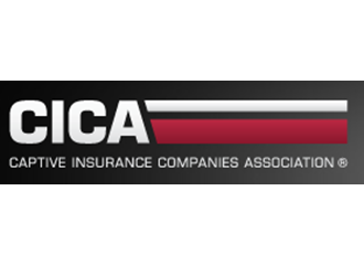 Captive Insurance Companies Association white and red strip logo in black gradient box
