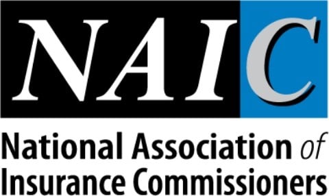 National Association Insurance of Commissioners NAIC text logo in black and contrasting blue box