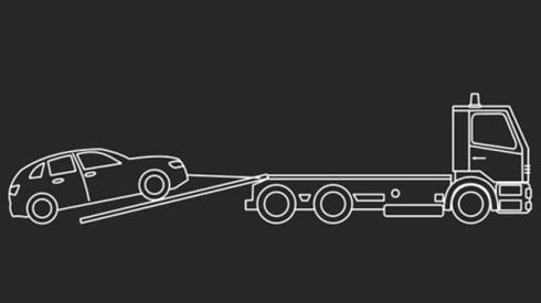 Line drawing of a car being towed