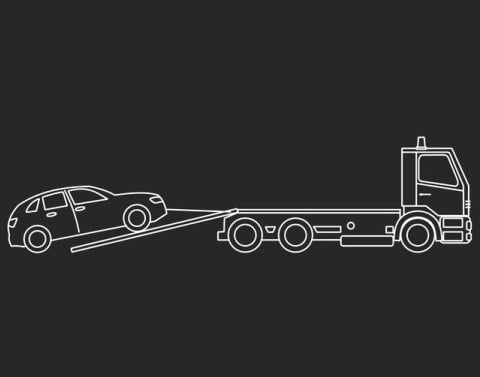 Line drawing of a car being towed
