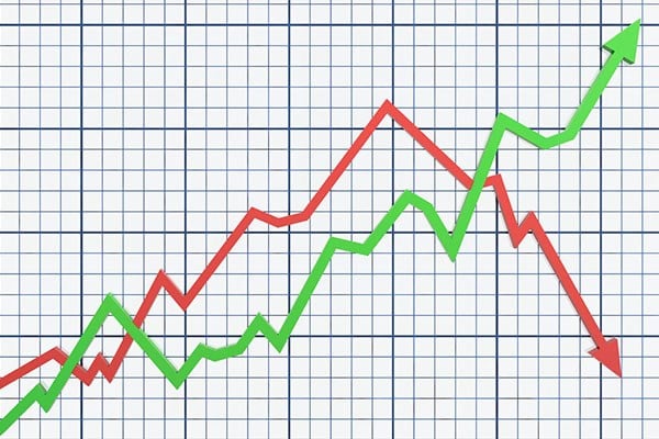 Grid Graph Showing Upward Arrow in Green and Downward Arrow in Red