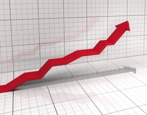 Line Graph With Red Arrow Line Edging Upward