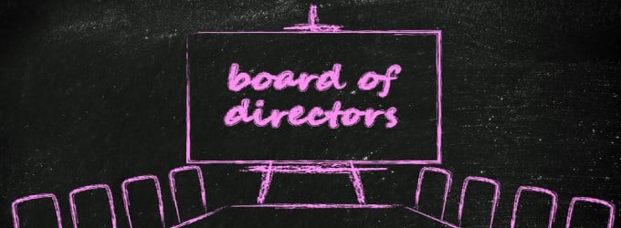 Drawing of a board room with a board reading Board of Directors