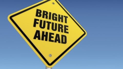 Road sign saying Bright Future Ahead