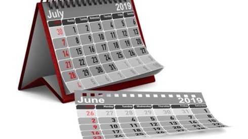 Calendar changing from June 2019 to July 2019