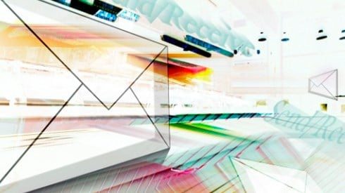 Graphic representation of letter or email travelling through internet