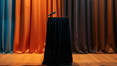 Speaker podium with a microphone on a stage