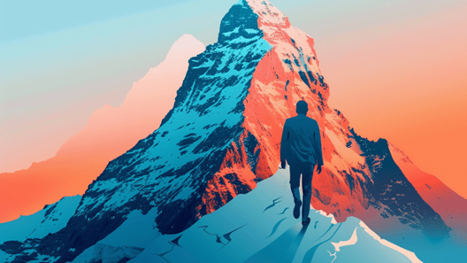 Illustrated businessman climbing a mountain
