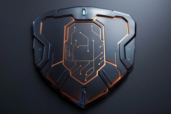 A metal shield with a circuit pattern on it