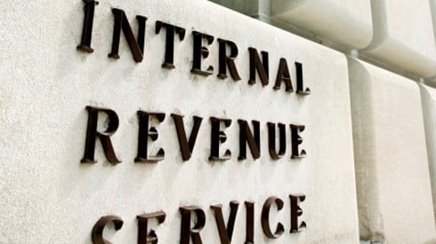 "Internal Revenue Service" lettering on white stone