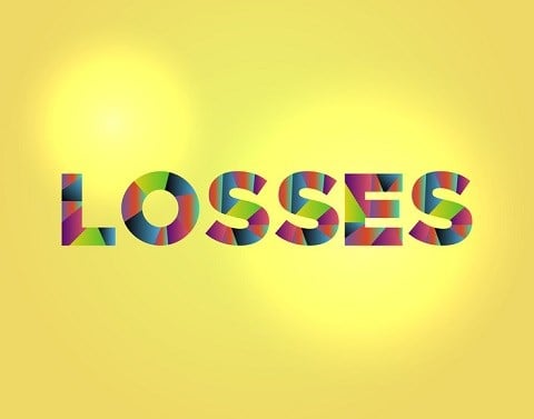Multicolored word Losses in against yellow background