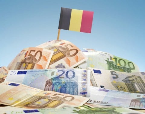 Belgium Flag In A Pile Of Euros