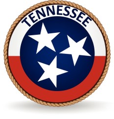 A rope circles the word TENNESSEE and a blue circle with three white five-pointed stars with a bottom border of red