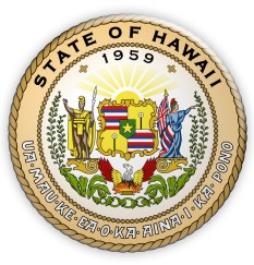 The Hawaii state seal has the state motto and in an inner circle has 1959 above a sun with 2 bearers holding the state shield