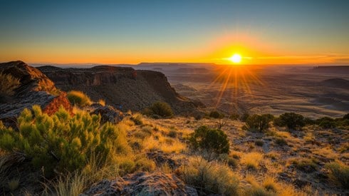 Sunrise over a desert landscape