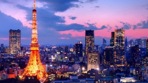 Aerial view of  Tokyo Japan at sunset