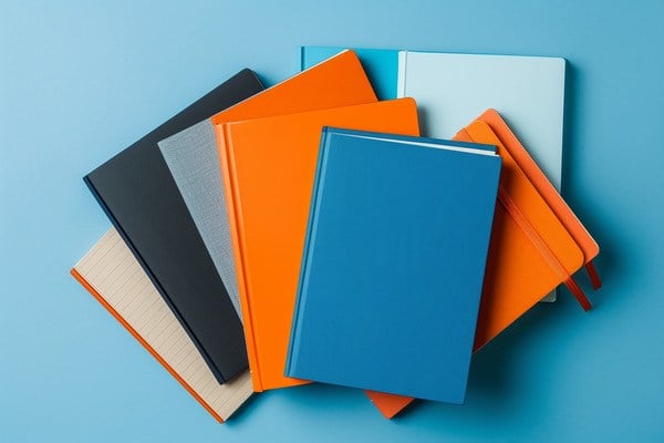 An array of notebooks in various colors