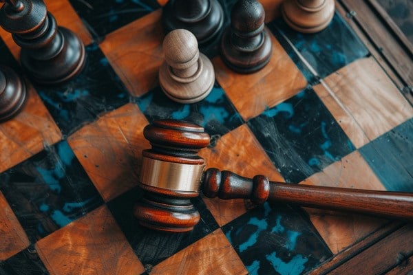 Chessboard with a gavel resting on it