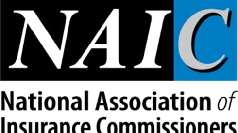 National Association Insurance of Commissioners NAIC text logo in black and contrasting blue box