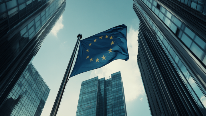 EU flag flying over EU headquarters
