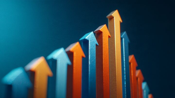 multi-colored arrows pointing up in the shape of a bar chart