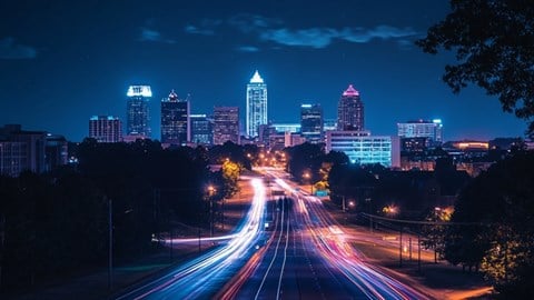 night skyline of Raleigh North Carolina