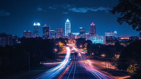 night skyline of Raleigh North Carolina