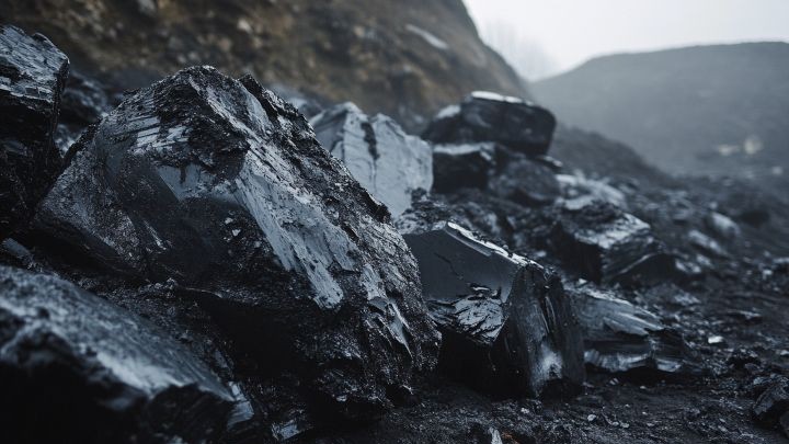 pieces of coal in the ground