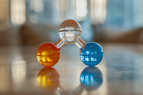 Model of three elements forming a compound