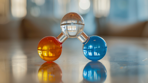 Model of three elements forming a compound