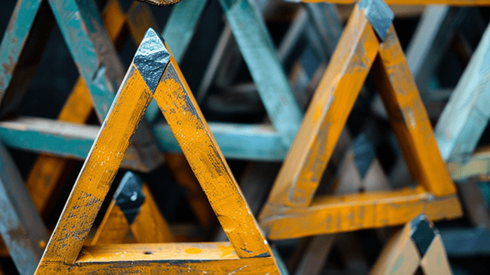 Wooden orange and blue triangles