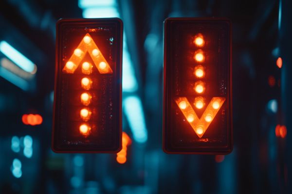 two lit arrows going in opposite directions