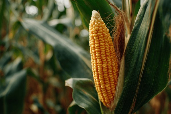 An ear of corn growing on a stalk