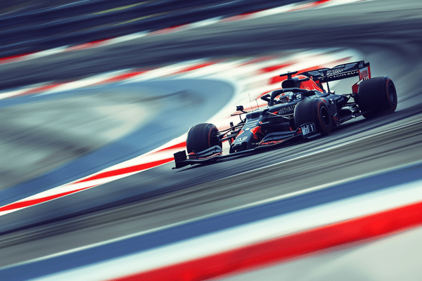 Race car on a red, white, and blue track