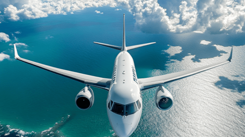 Airliner in flight over the ocean