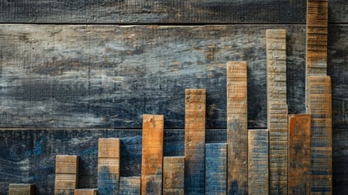 Wooden blocks forming an increasing bar graph