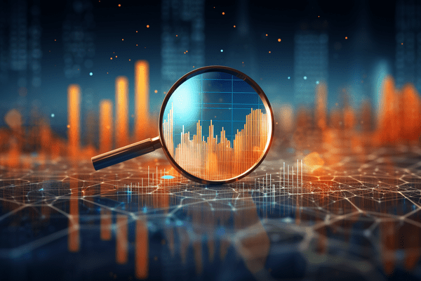 Magnifying glass zooming in on graph
