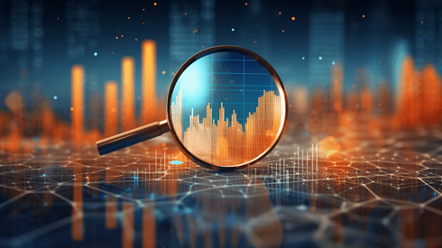 Magnifying glass zooming in on graph