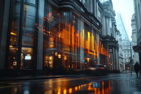 Lloyd's of London building with orange bar graph superimposed on it