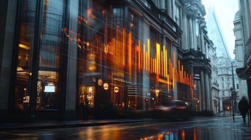 Lloyd's of London building with orange bar graph superimposed on it